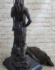 Native American Indian Warrior in Bear Skin Headdress Bronze Statue Sculpture Figure 22" x x11"