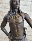 Native American Indian Warrior in Bear Skin Headdress Bronze Statue Sculpture Figure 22" x x11"