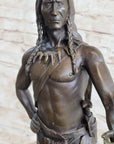 Native American Indian Warrior in Bear Skin Headdress Bronze Statue Sculpture Figure 22" x x11"