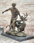 Herecles Hercules & Ceryneian Hind Deer Greek Mythology Bronze Statue Sculpture