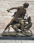 Herecles Hercules & Ceryneian Hind Deer Greek Mythology Bronze Statue Sculpture