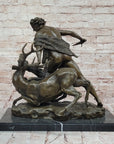 Herecles Hercules & Ceryneian Hind Deer Greek Mythology Bronze Statue Sculpture