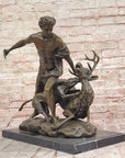 Herecles Hercules & Ceryneian Hind Deer Greek Mythology Bronze Statue Sculpture