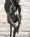 Native American Indian Woman Tribal Medicine Dance Shaman Bronze Sculpture Decor