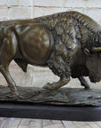 Large American Buffalo Bison Art Deco Sculpture Marble Base Figurine Figure SALE