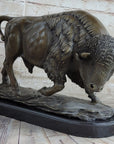 Large American Buffalo Bison Art Deco Sculpture Marble Base Figurine Figure SALE