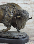 Large American Buffalo Bison Art Deco Sculpture Marble Base Figurine Figure SALE