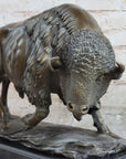 Large American Buffalo Bison Art Deco Sculpture Marble Base Figurine Figure SALE