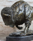 Large American Buffalo Bison Art Deco Sculpture Marble Base Figurine Figure SALE