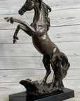 Rearing Wild Stallion Horse Bronze Statue Sculpture Figure Equestrian Horses Decor Signed Art