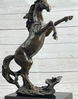 Rearing Wild Stallion Horse Bronze Statue Sculpture Figure Equestrian Horses Decor Signed Art