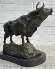Bull Cow Cattle Farm Animal Bronze Metal Statue Sculpture on Marble Base