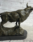 Bull Cow Cattle Farm Animal Bronze Metal Statue Sculpture on Marble Base