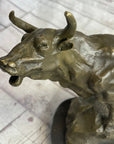 Bull Cow Cattle Farm Animal Bronze Metal Statue Sculpture on Marble Base