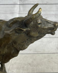 Bull Cow Cattle Farm Animal Bronze Metal Statue Sculpture on Marble Base
