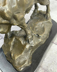 Bull Cow Cattle Farm Animal Bronze Metal Statue Sculpture on Marble Base