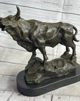 Bull Cow Cattle Farm Animal Bronze Metal Statue Sculpture on Marble Base