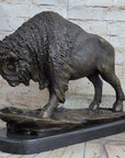 American Bison Buffalo Bronze Metal Statue Sculpture Wildlife Art Deco on Marble Base