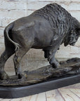 American Bison Buffalo Bronze Metal Statue Sculpture Wildlife Art Deco on Marble Base