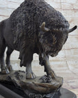 American Bison Buffalo Bronze Metal Statue Sculpture Wildlife Art Deco on Marble Base