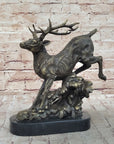 Running Deer Elk Buck Stag Caribou Reindeer Bronze Metal Sculpture Statue 11" x 10"