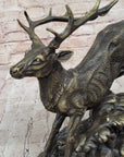 Running Deer Elk Buck Stag Caribou Reindeer Bronze Metal Sculpture Statue 11" x 10"