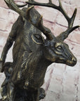 Running Deer Elk Buck Stag Caribou Reindeer Bronze Metal Sculpture Statue 11" x 10"