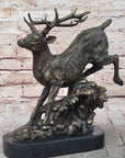 Running Deer Elk Buck Stag Caribou Reindeer Bronze Metal Sculpture Statue 11" x 10"