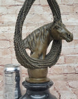 Bronze Horse Head with Braided Lasso Sculpture on Marble Base