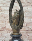 Bronze Horse Head with Braided Lasso Sculpture on Marble Base