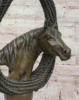 Bronze Horse Head with Braided Lasso Sculpture on Marble Base