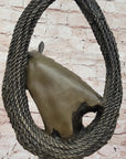 Bronze Horse Head with Braided Lasso Sculpture on Marble Base