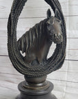 Equestrian Horse Lover Horses Bust Original Art Bronze Sculpture Statue Figure on Marble Base
