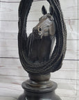 Equestrian Horse Lover Horses Bust Original Art Bronze Sculpture Statue Figure on Marble Base