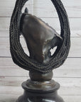 Equestrian Horse Lover Horses Bust Original Art Bronze Sculpture Statue Figure on Marble Base