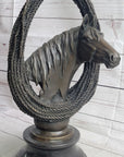Equestrian Horse Lover Horses Bust Original Art Bronze Sculpture Statue Figure on Marble Base