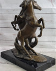 Two Rearing Stallions Horses Bronze Sculpture Statue Horse Lover Decor Signed Art on Marble Base