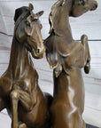 Two Rearing Stallions Horses Bronze Sculpture Statue Horse Lover Decor Signed Art on Marble Base