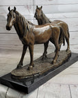 Two Horses Bronze Metal Statue Sculpture after PJ Mene on Marble Base