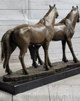 Two Horses Bronze Metal Statue Sculpture after PJ Mene on Marble Base