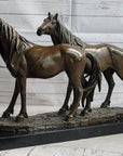 Two Horses Bronze Metal Statue Sculpture after PJ Mene on Marble Base