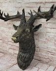 Hanging Wall Art Mounted Elk Deer Bust Head Stag Antlers Buck Bronze Sculpture