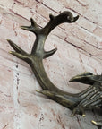 Hanging Wall Art Mounted Elk Deer Bust Head Stag Antlers Buck Bronze Sculpture