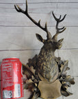 Deer Buck Stag Wall Mounted Bust Head Coat of Arms Plaque Bronze Metal Sculpture