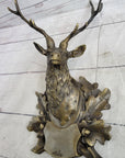 Deer Buck Stag Wall Mounted Bust Head Coat of Arms Plaque Bronze Metal Sculpture