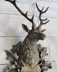 Deer Buck Stag Wall Mounted Bust Head Coat of Arms Plaque Bronze Metal Sculpture