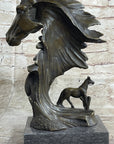Native American Indian Bust w/ Horses Bronze Statue Sculpture Original Art Decor