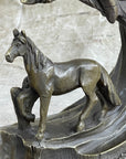 Native American Indian Bust w/ Horses Bronze Statue Sculpture Original Art Decor