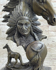 Native American Indian Bust w/ Horses Bronze Statue Sculpture Original Art Decor
