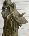 Country Western Cowboy Hauling Saddle Bronze Sculpture Statue Art Decor
